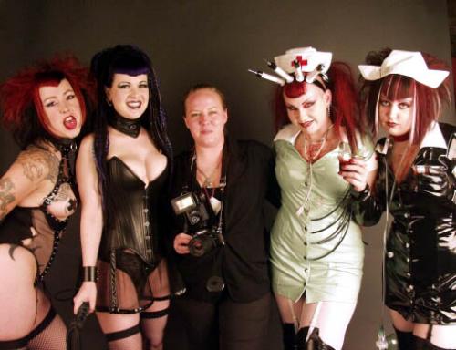 I was the photographer for a big fashion show that used to happen at the Catwalk in Seattle. From left to right is Steph, Madame Archel, Myself, My best friend Jayne (also known as Erotoschizm) and Anna. I look so plan next to these rather awesome ladies! I'll post the photos I took of each of them soon.