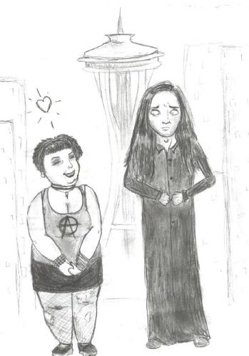 This is what I do during class instead of paying attention. That's Devin on the right . . . and some scary chick hitting on him!  I even gave him a cool coat.