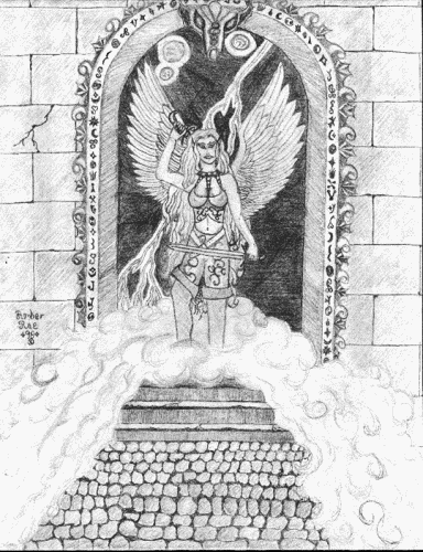 This is a character I once played in a game called Planescape..She's not an angel.. but partially a demon-type that looks like an angel.
