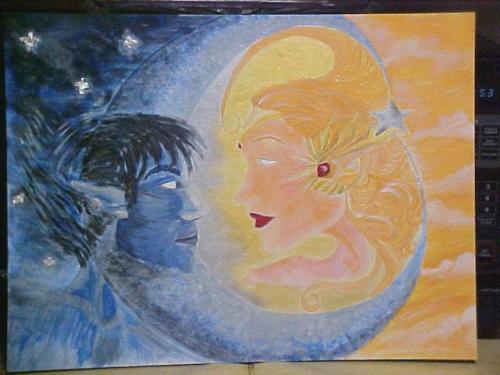 This is my latest painting. It is in Acrylic and was completed in Art Class on Friday.. (funny, the assignment was for an Impressionist/expressionist/blobs of paint on cardboard..... jeeze, I never listen....)