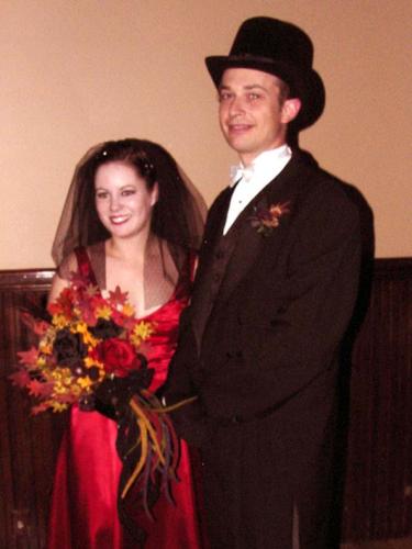 Here is a pic from the wedding....it's a bit blurry, but so were we.  It was great fun and don't worry - we'll not turn into the 